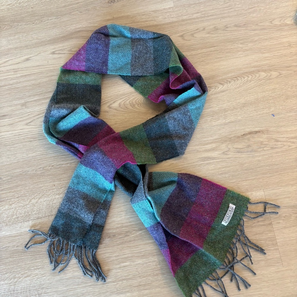 Foxford‎ lambswool striped colorblock fringe men's winter scarf